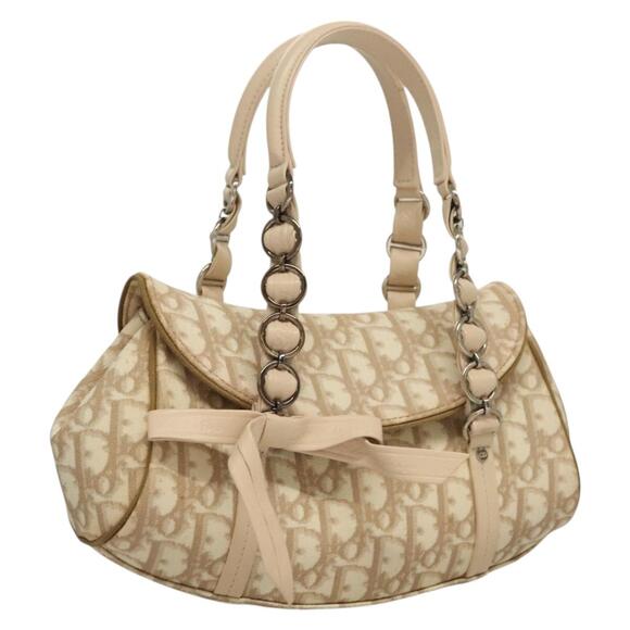 DIOR Romantic Chain Trotter Canvas Bag Pvc Beige Silver - Picture 1 of 12